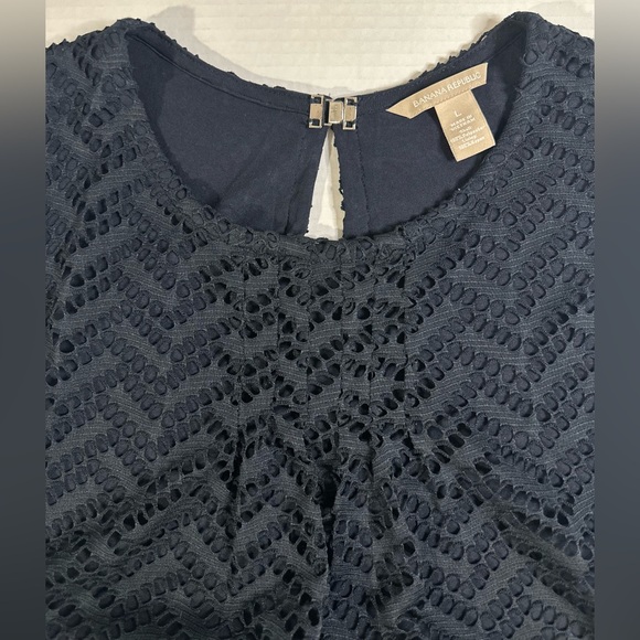 Banana Republic Sleeveless Top True Navy Double Layer Lace Clasp Neck Closure L - Picture 5 of 7